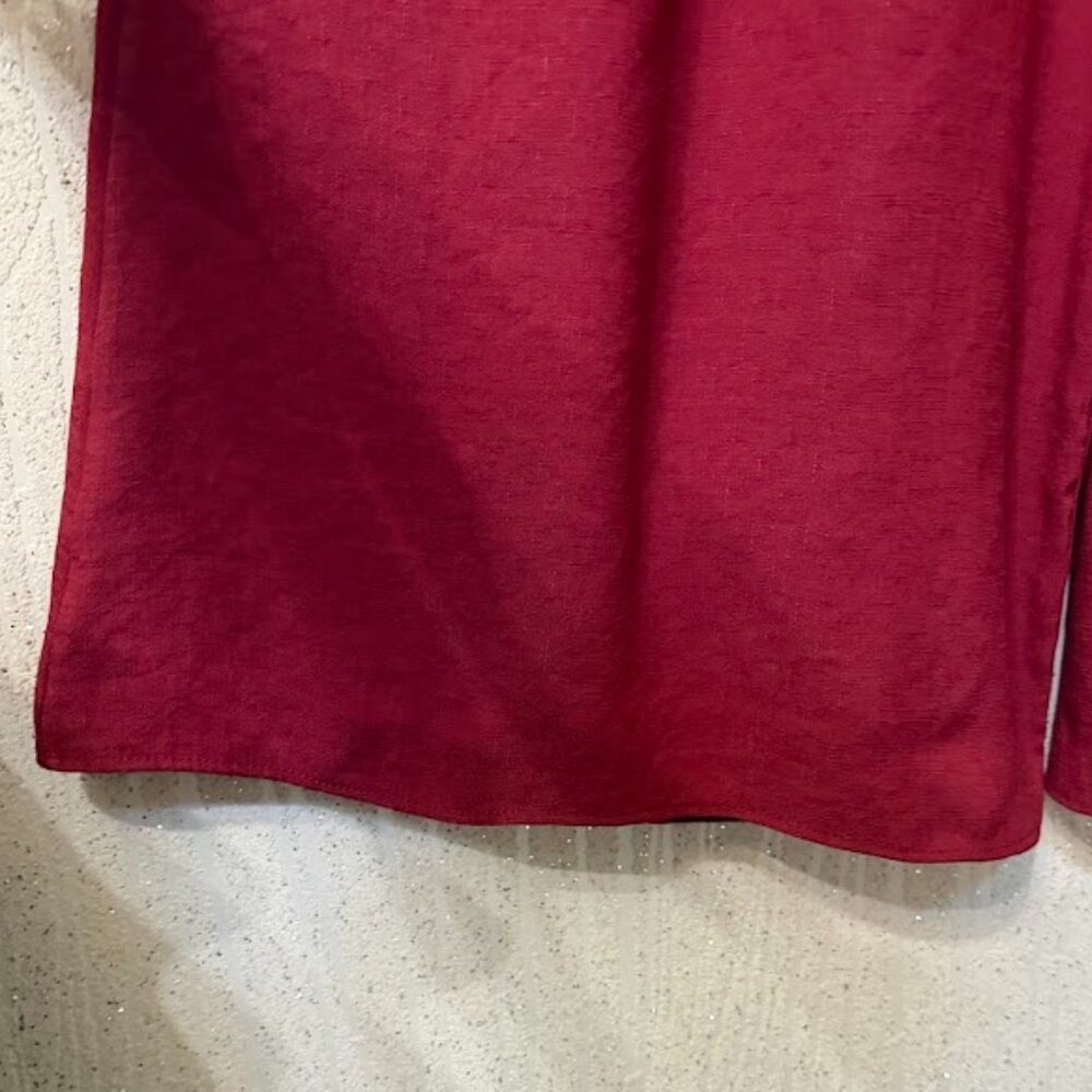 Burgundy High Waist Wide Leg Palazzo Pants Wrap Detail Elastic Back - Picture 6 of 10